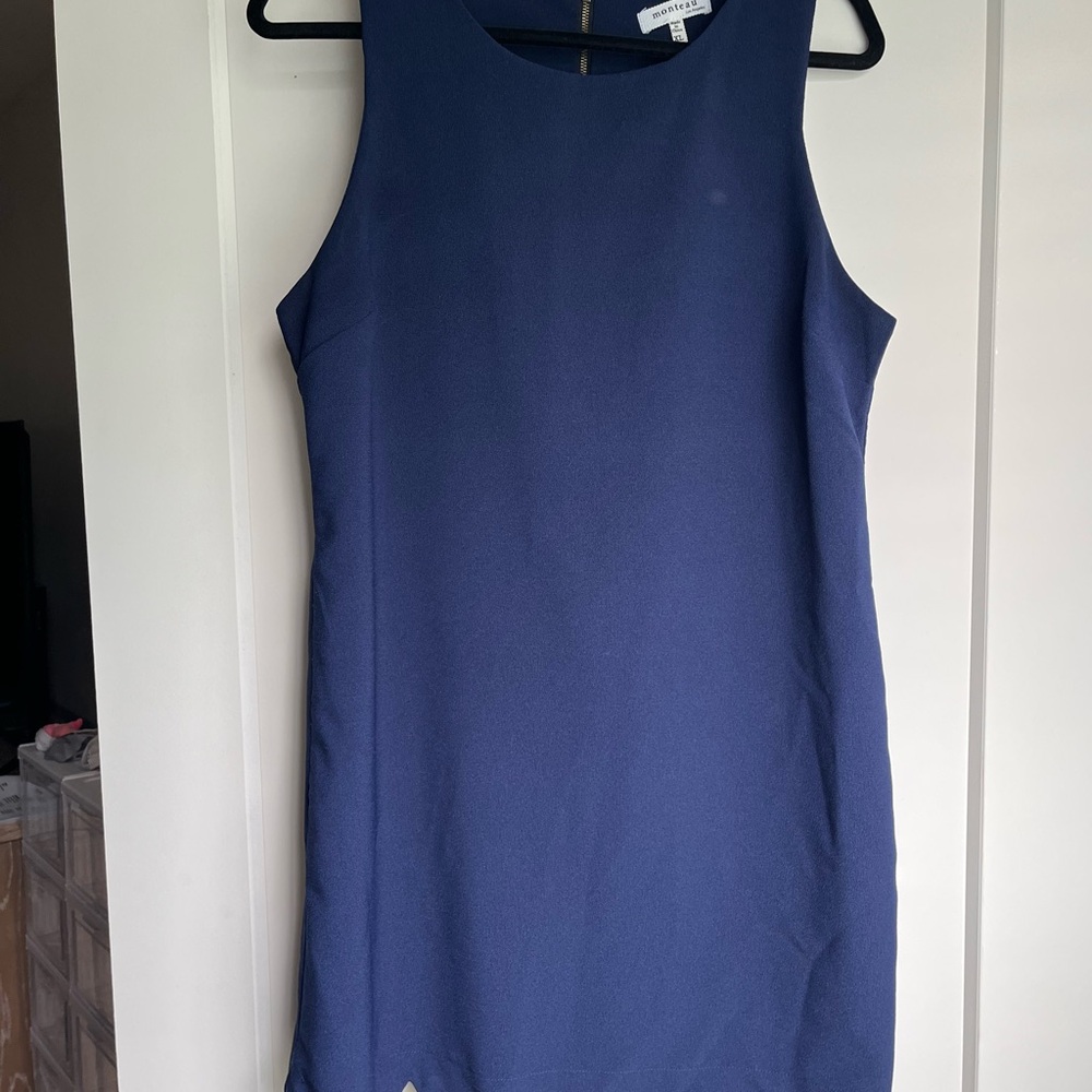 Monteau Blue Sleeveless Sheath Dress Crew Neck